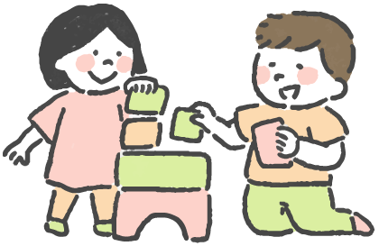 子どもたちが積み木をして遊んでいる様子